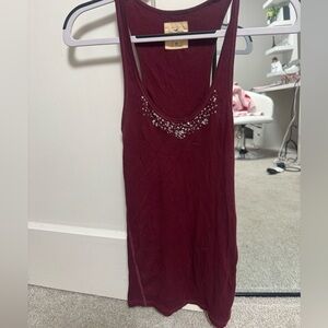 Hollister Deep Red Embellished Tank Top
